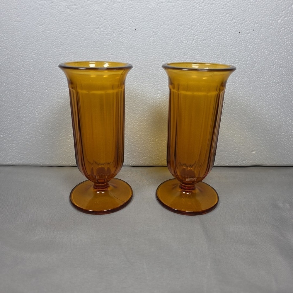 Vintage Imperial Old Williamsburg Amber  Parfait Glasses Set Of‎ 2